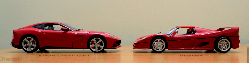 Bburago 1:18 Ferrari F50 Race and Play vs Ferrari F12 Berlinetta Hotwheels Elite